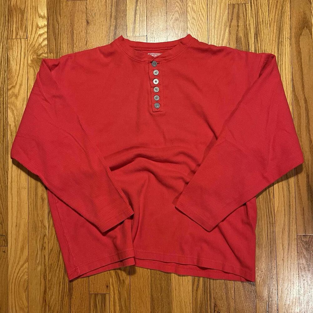Vintage 90s Marlboro Unlimited Henley Shirt Red Thermal Ribbed Long Sleeve XL